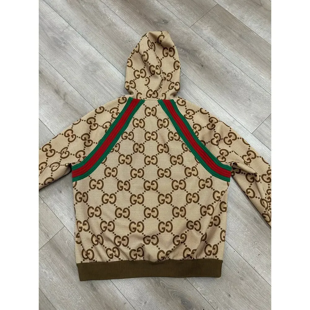 GUCCI Jumbo GG Zipped Hoodie Sweater Brown size XL SF